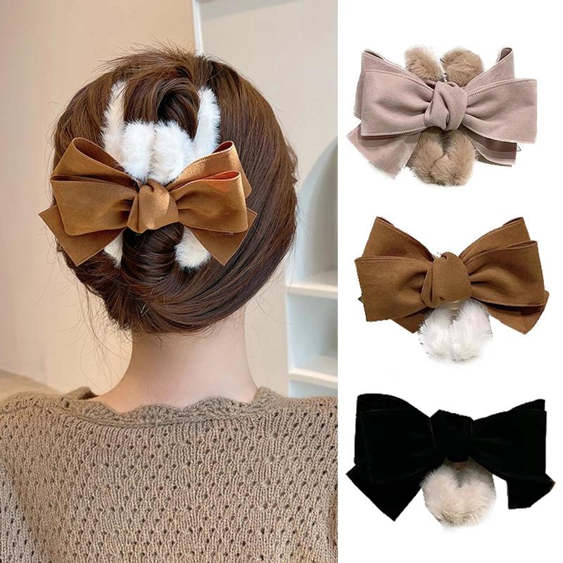 

DIY Furry Crab Clip Hair Clip Faux Fur Bowknot Cloth Fabric Shark Clip Fluffy Big Barrettes Large Bow Plush Hair Claw Clip