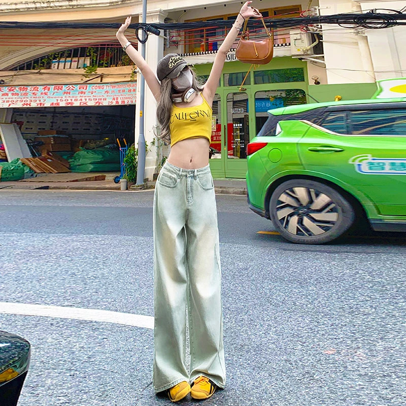 Thin straight jeans women's 2023 new trousers spring and summer Baby blue commuting season loose draping high waist thin nostalg