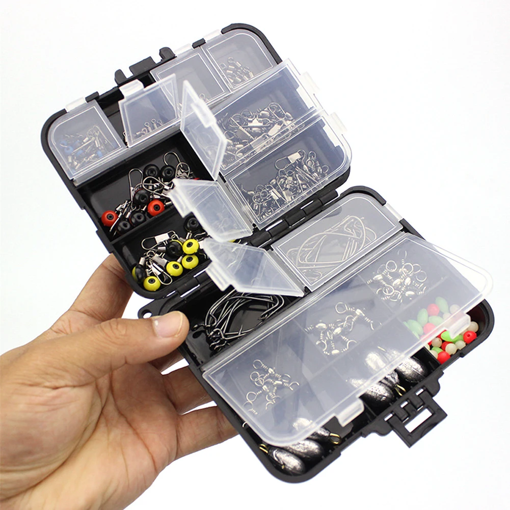 

160 шт./корт. Набор рыболовных аксессуаров, включая джиг-крючки, вертлюги, защелки, плюмбец, органайзер, чехол, коробка для рыболовных снастей