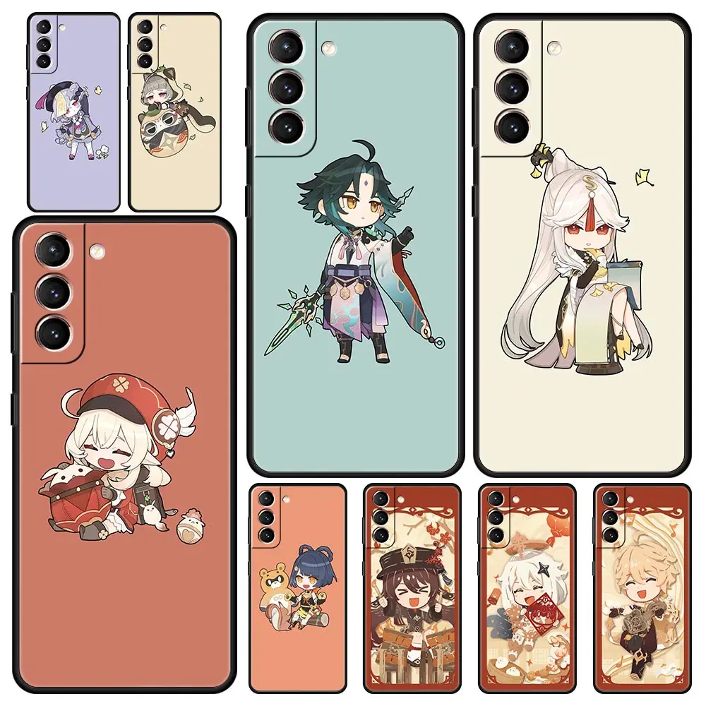 

Cute Genshin Impact Phone Case For Samsung Galaxy S23 Ultra S22 S21 S20 FE 5G S10 S10E S9 S8 Plus Note 20 Black Silicone Cover