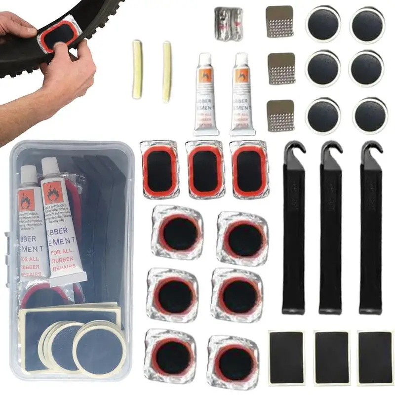 

Bicycle Flat Tire Repair Kit Tool Set Portable Rubber Fetal Repair Tools Bike Inner Tube Puncture Patch Repair Tools