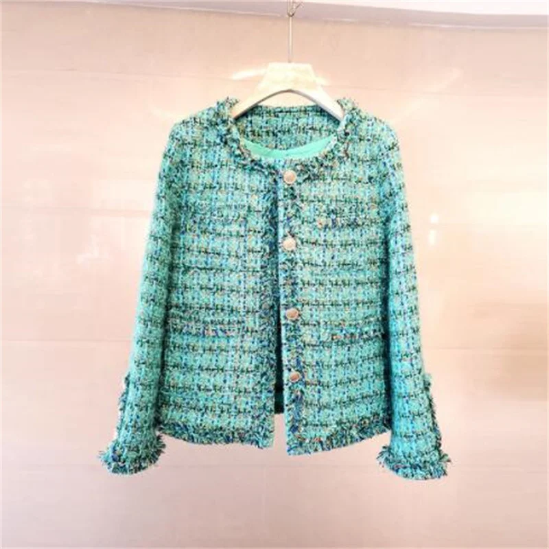 Green jackets women's coats ladies temperament small fragrance spring and autumn new tweed fringed clothes