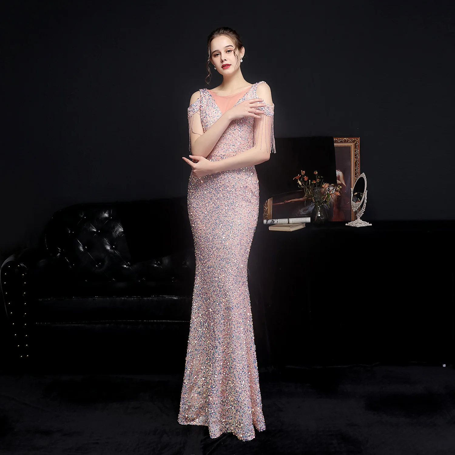 Luxury Party Elegant Dresses for Women 2022 Evening Prom Formal Long Clothes Sexy Sequin Cocktail Ceremony Birthday Maxi Outfits