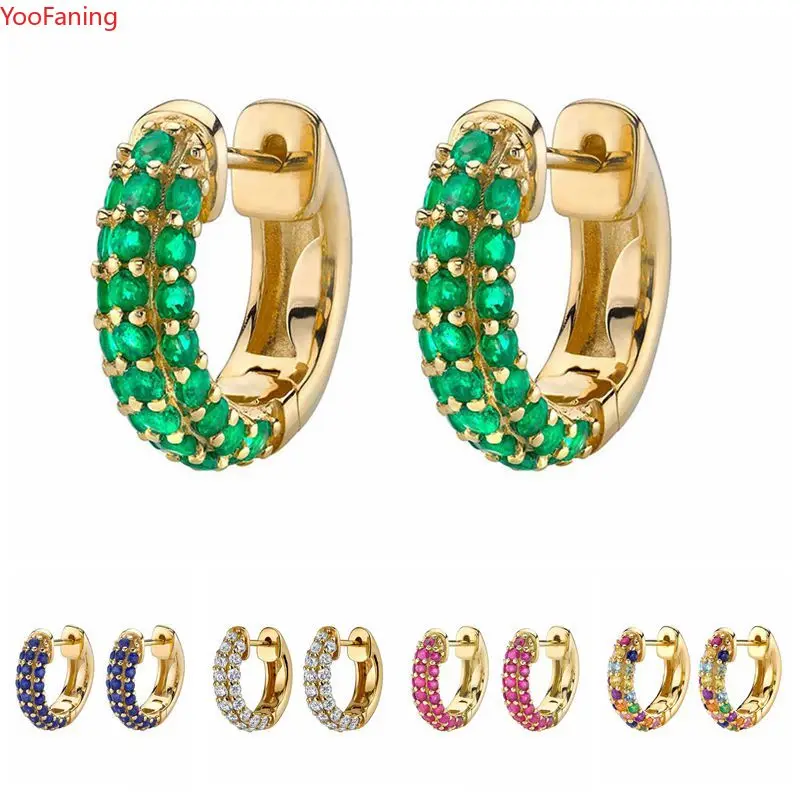 

YooFaning 925 Sterling Silver Needle Hoop Earrings For Women multiplecolour Zircon Earrings hip hop Jewelry Oorbellen 2022