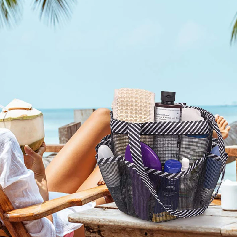 

Bath Toiletry Organizer Bag Storage Pockets Portable Mesh Shower Caddy Quick Dry Shower Tote Hanging New