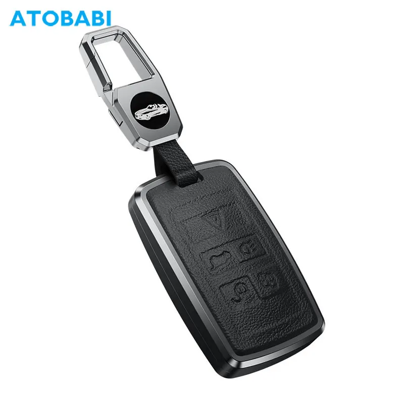 

Aluminum Alloy Frame With Leather Car Key Case Cover For Land Rover Discovery Range Rover Sport Evoque 2020 Jaguar F-Pace 2021