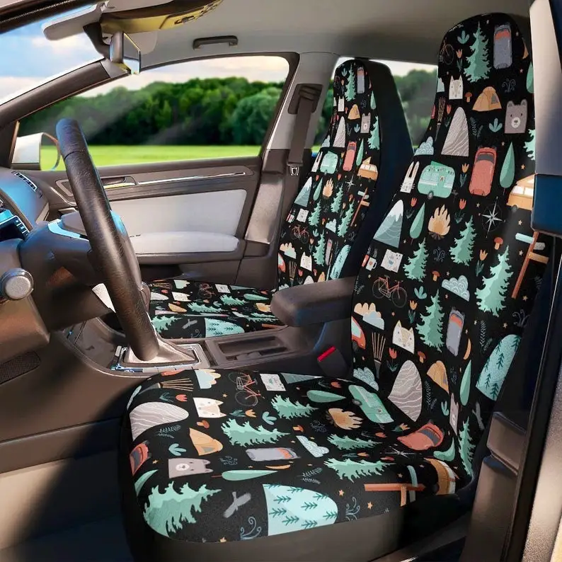 

Camper Mountain Car Seat Covers - Black Car Seat Covers Camping Car Decor