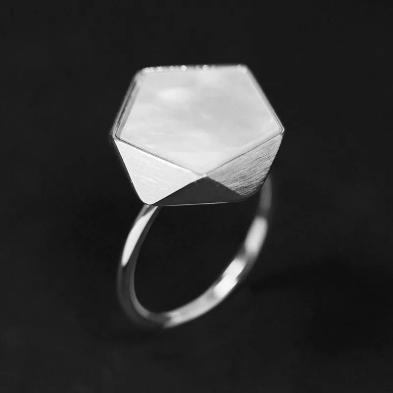 

INATURE 925 Sterling Silver Natural Shell Fashion Simple Polygon Geometric Open Finger Rings for Women Jewelry