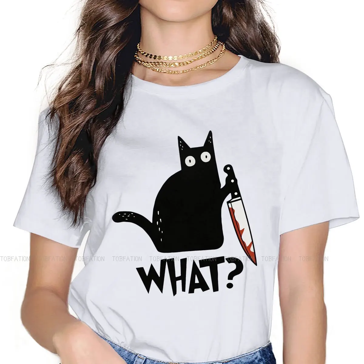 

Cat 100% Cotton TShirts What Murderous Print Woman's T Shirt New Trend 5XL