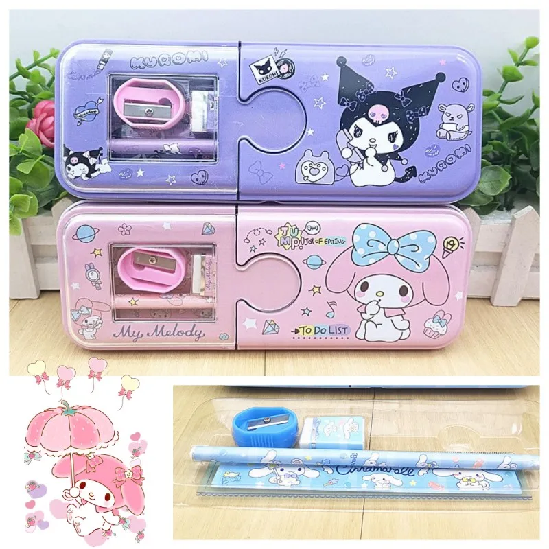 

5Pcs Kawaii Kuromi Double Layer Pencil Case Cartoon Stationery Set Melody Cinnamoroll Pom Pom Purin Creative Prize Kids Gift Box