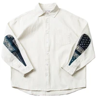japan loose national style shui drop sleeve patch splicing long sleeve shirt mens fashion white shir amekaji turn down collar