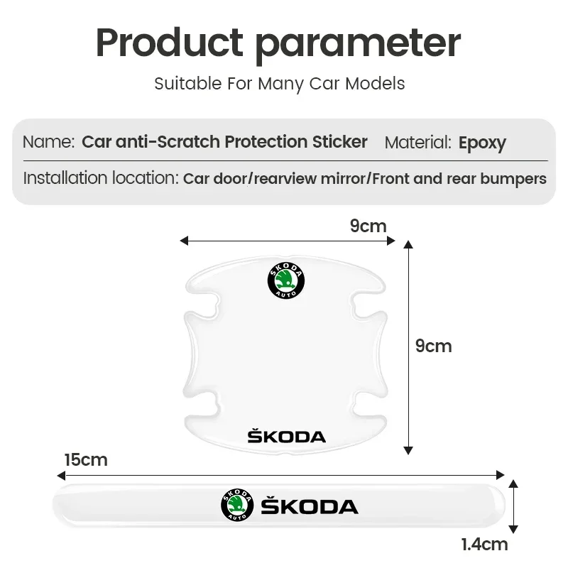 Фото Наклейки для защиты дверных ручек от царапин для автомобилей Skoda Octavia, Superb, Rapid, Kodiaq, Karoq, 2026 года, хит продаж №3