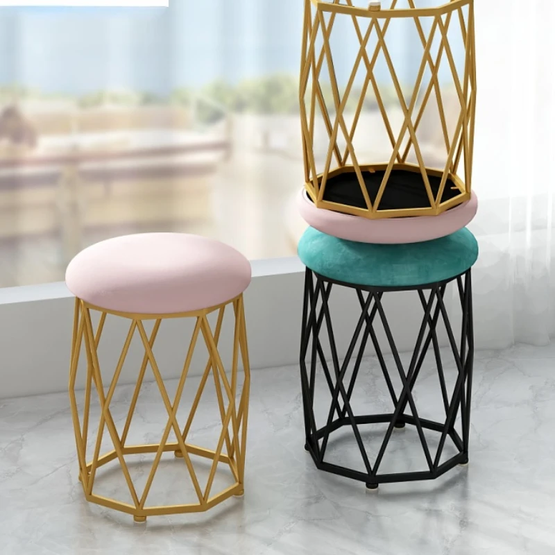 

Nordic Metal Dressing Stool Light Luxury Vanities Chair Nail Girls Lovely Bedroom FUTON Living Room Furniture Storage Ottoman