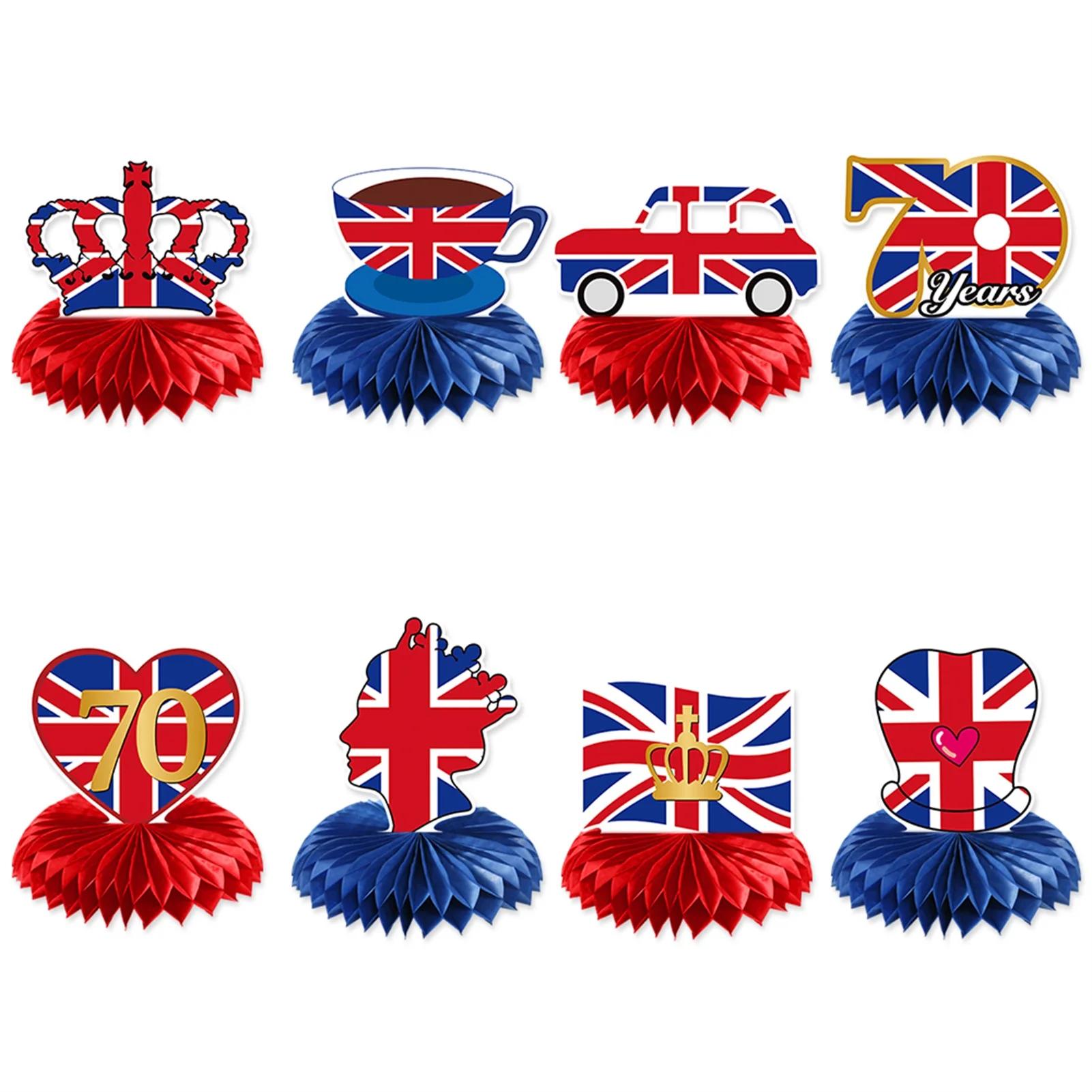

2022 Queen Jubilee Honeycomb Centerpiece 70th Queen's Jubilee Table Decorations Union Jack Toppers 70th Anniversary Jubilee Part
