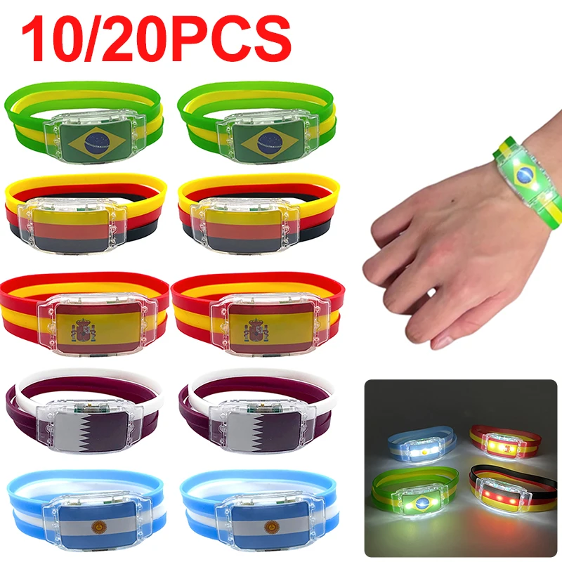 

10/20PCS 2022 Worlds-Cups Argentina Brazil Germany Spain National Flag LED Bracelet Silicone Wristband Football Team Cheer Props