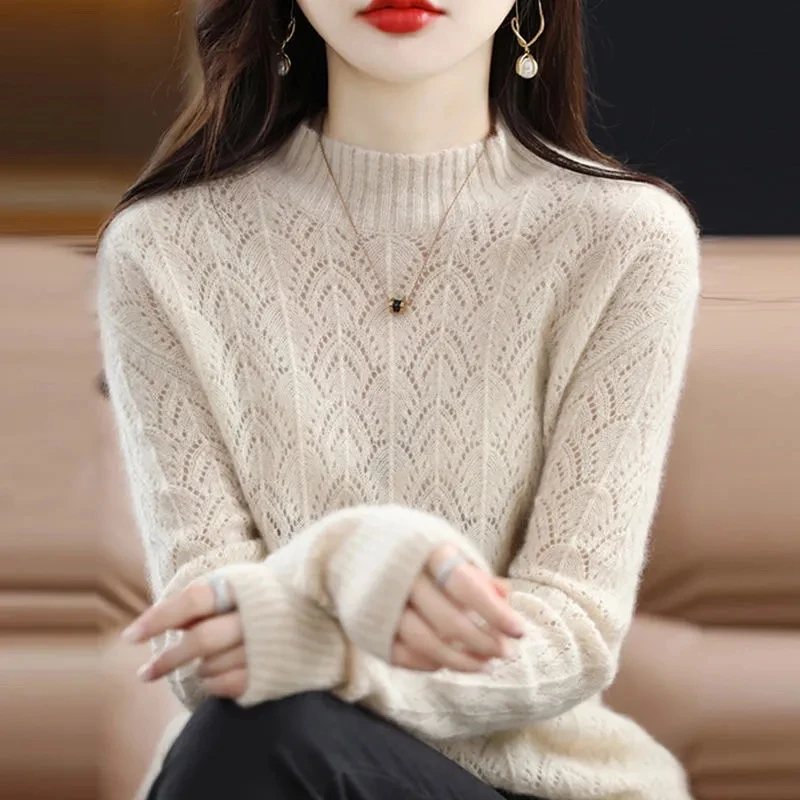 Демисезонный пуловер из 100% мериносовой шерсти с ложным воротником свитер