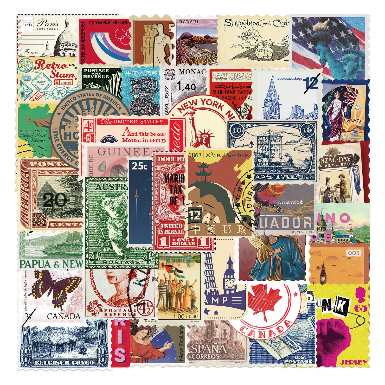 

10/30/50PCS Fashion Retro Travel Stamp Sticker Bag Skateboard Decoration DIY Mobile Phone Computer Luggage PVC Decal Wholesale