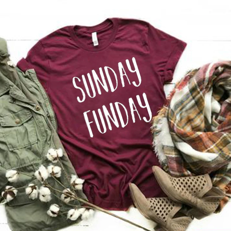 

Graphic Shirts Vintage Korean Clothes White Top Casual O-neck Tshirts Woman New Sunday Funday Tshirt Sunday Womens Tops