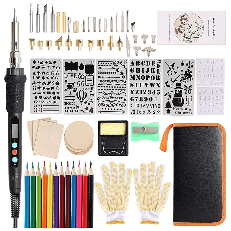 

Wood Burner Kit With LCD Digital Display And Adjustable Temperature For Pyrography Embossing Carving Soldering,US Plug