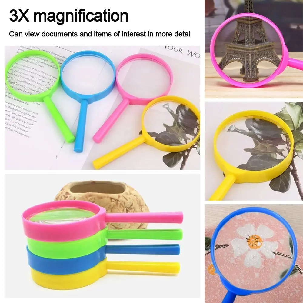 

4Pcs Handheld Plastic Stand Toy Gift Optical Lens High-Grade Reading Loupe Lens Magnifying Glass Magnifier