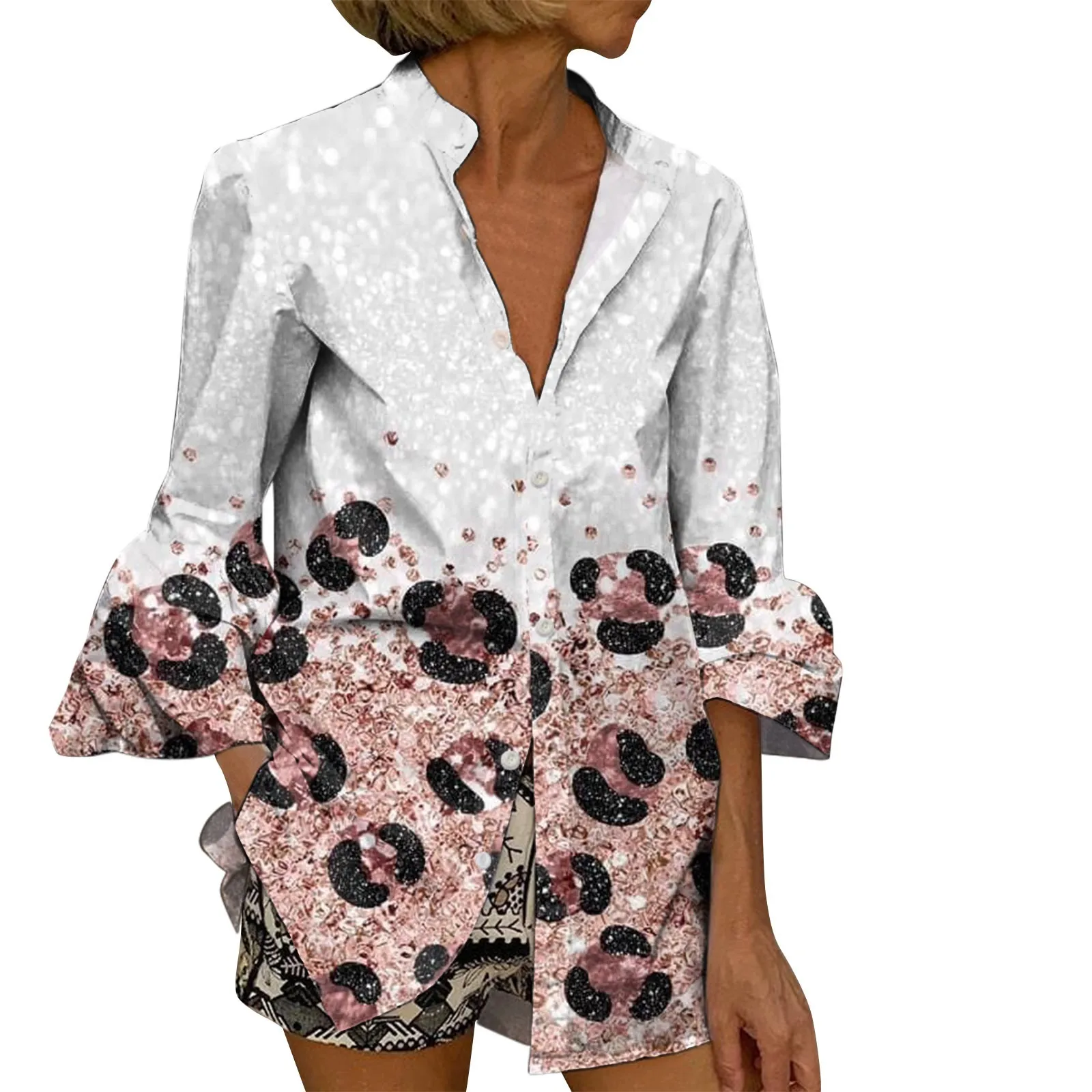 Women Dressy Casual Seventh Sleeve Shirts Blouses Chemise Femme Blusas OL Women Tops Solid Shirts 3D Print Camisa Harjauku