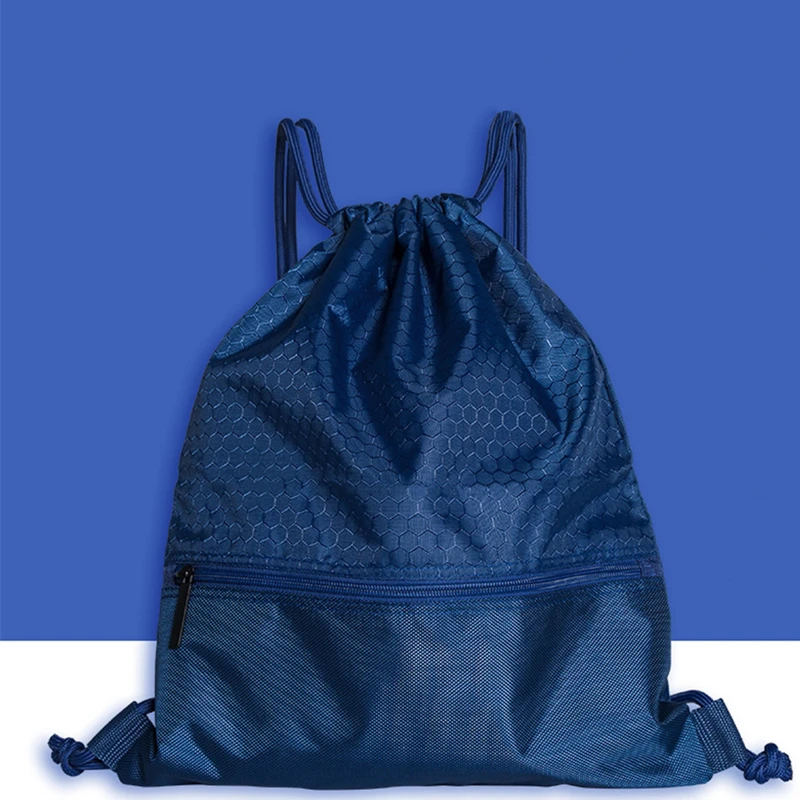 Nylon Large Capacity Sports Bag Women Men Backpack Wear Resistant Anti-splash Outdoor Drawstring Lock Riding Solid Zipper Pocket