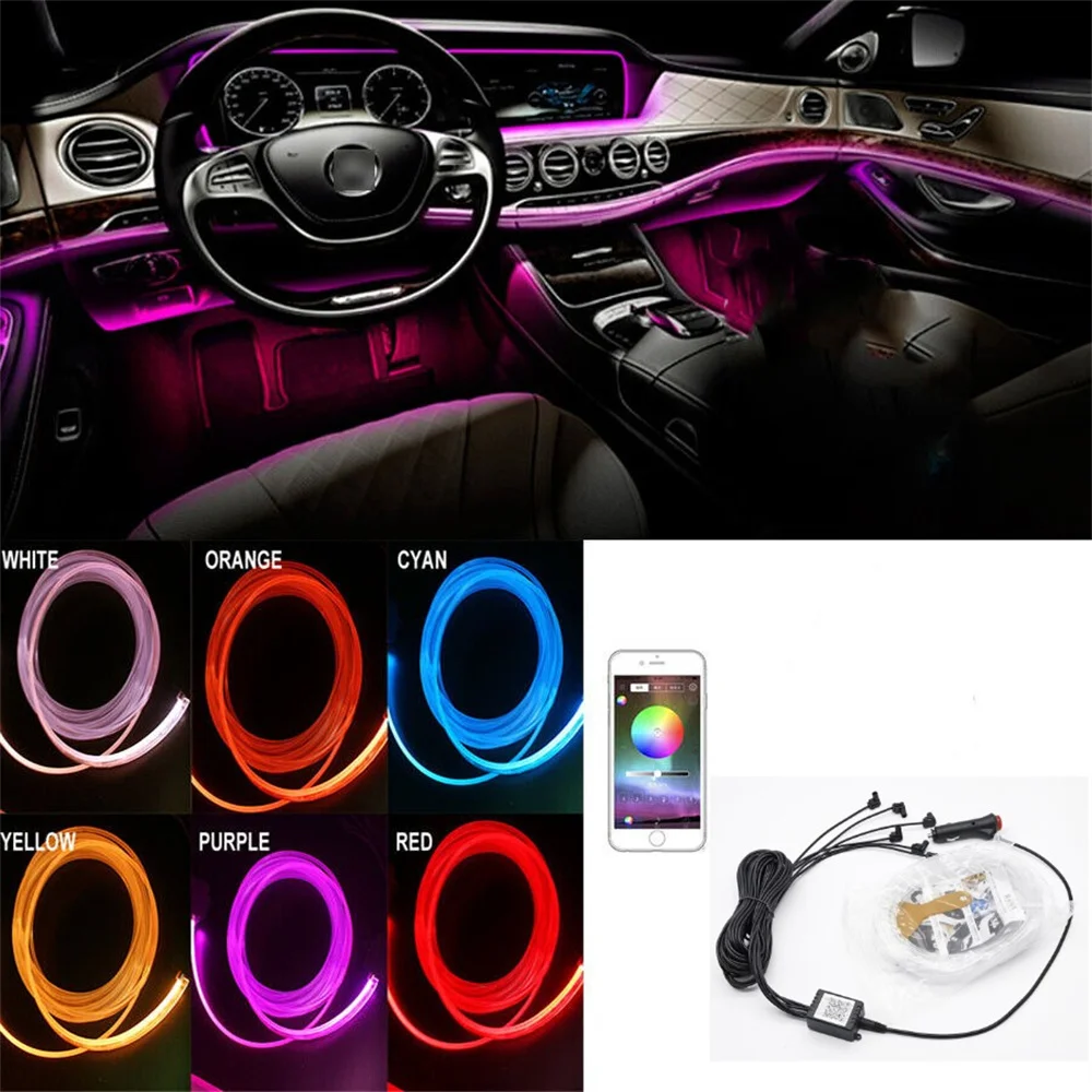 

6 IN1 6M RGB LED Car Ambient Interior Light With App Control Car Fiber Optic Neon Atmosphere Strip Light Decorative Lamps