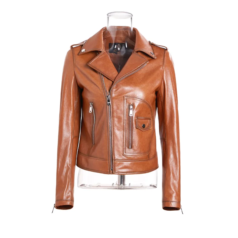 Genuine Leather Jacket Women's Autumn and Winter New Short Fashion Sheepskin Locomotive Small Leather Jacket Lapel Women's Coat