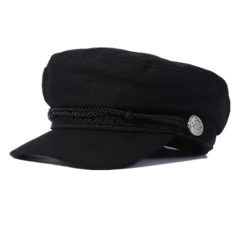

Fashion Women Men Military Spring Autumn Sailor Black Ladies Beret Top Captain Cap Travel Cadet Octagonal Hat