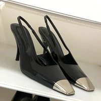 2022 new womens spring and autumn square toe metal patent leather stiletto shoes