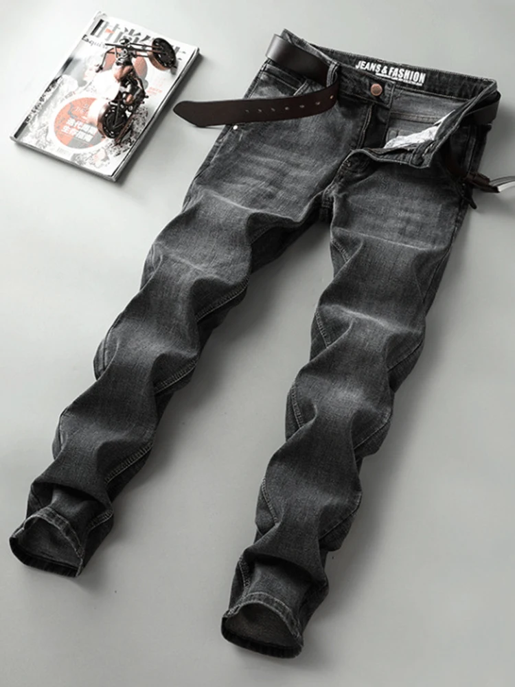 New Men Casual Jeans Solid Color High Stretch Loose Straight Leg Denim Pants Fashion Trend High Quality Clothing Jeans Masculina