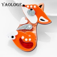 yaologe lovely style womens brooches acrylic material cute fox shape women brooch high quality jewelry on hats bags clothes