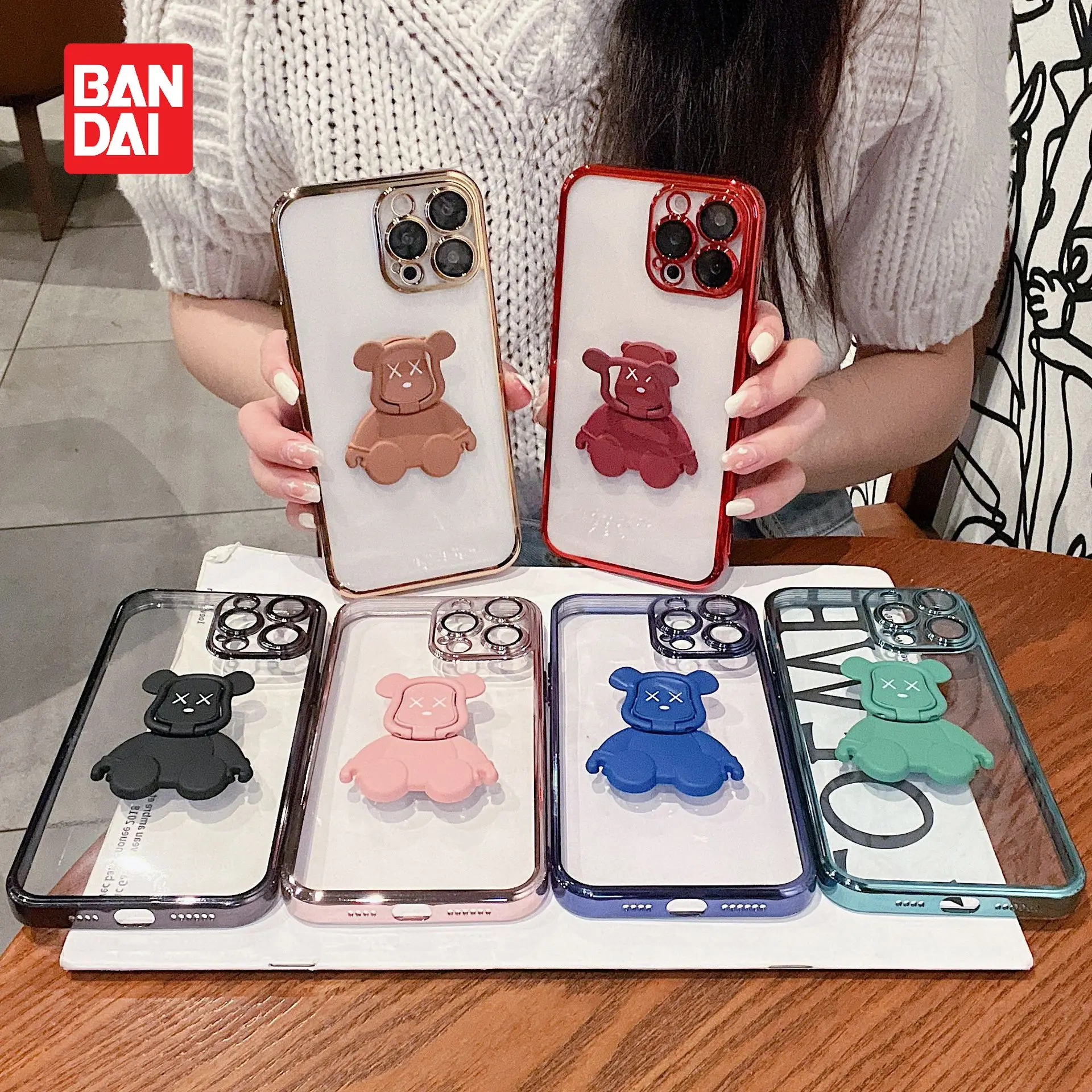 

3D чехол Bandai для телефона iPhone 13 13Pro 12 12Pro 11 Pro X XS Max XR 7 8 Plus, прозрачный чехол с гальваническим покрытием, трендовый мягкий чехол-держатель