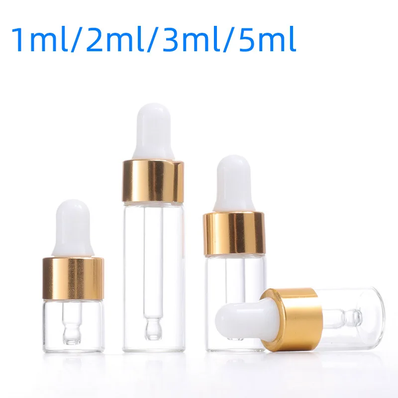 50/100PCS Dropper Bottle with Gold Cap Perfume Transparent Glass Pipette Essential Oil Reagent Aromatherapy Empty Bottle