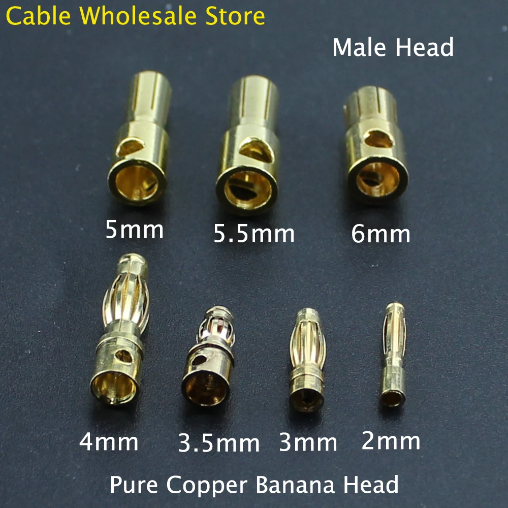 

2/3/3.5/4/5/5.5/6mm RC Battery Gold Plated Bullet Head Pure Copper Banana Plug Male Aircraft Model Motor Electrical Adjustment