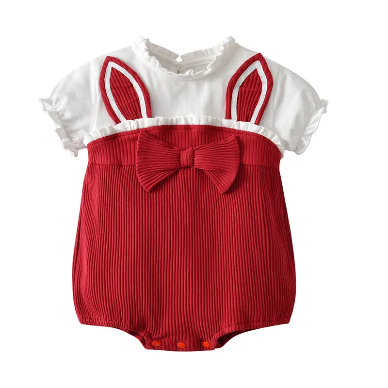 

Summer Infant Short Sleeve Triangle Romper Child Bodysuit Kids One-piece Clothing Cartoon Rabbit Bow-knot Baby Girls Clothes
