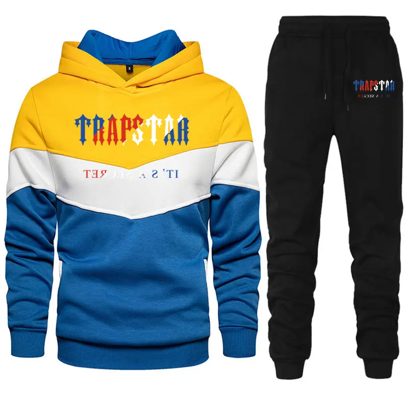 

New Brand TRAPSTAR Printed Sportswear Men Warm Two Pieces set Loose hoodie sweatshirt + pants set Hoodie jogging