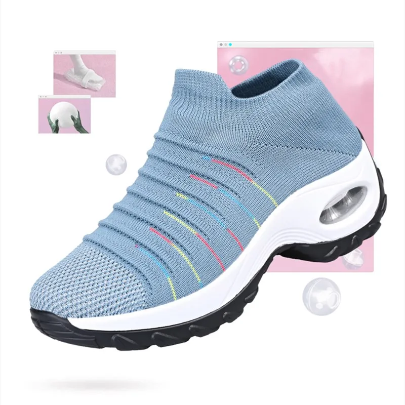 Women's Fashion Plateform Walking Shoes Air Cushion Comfortable Breathable Casual Sneakers Wedges