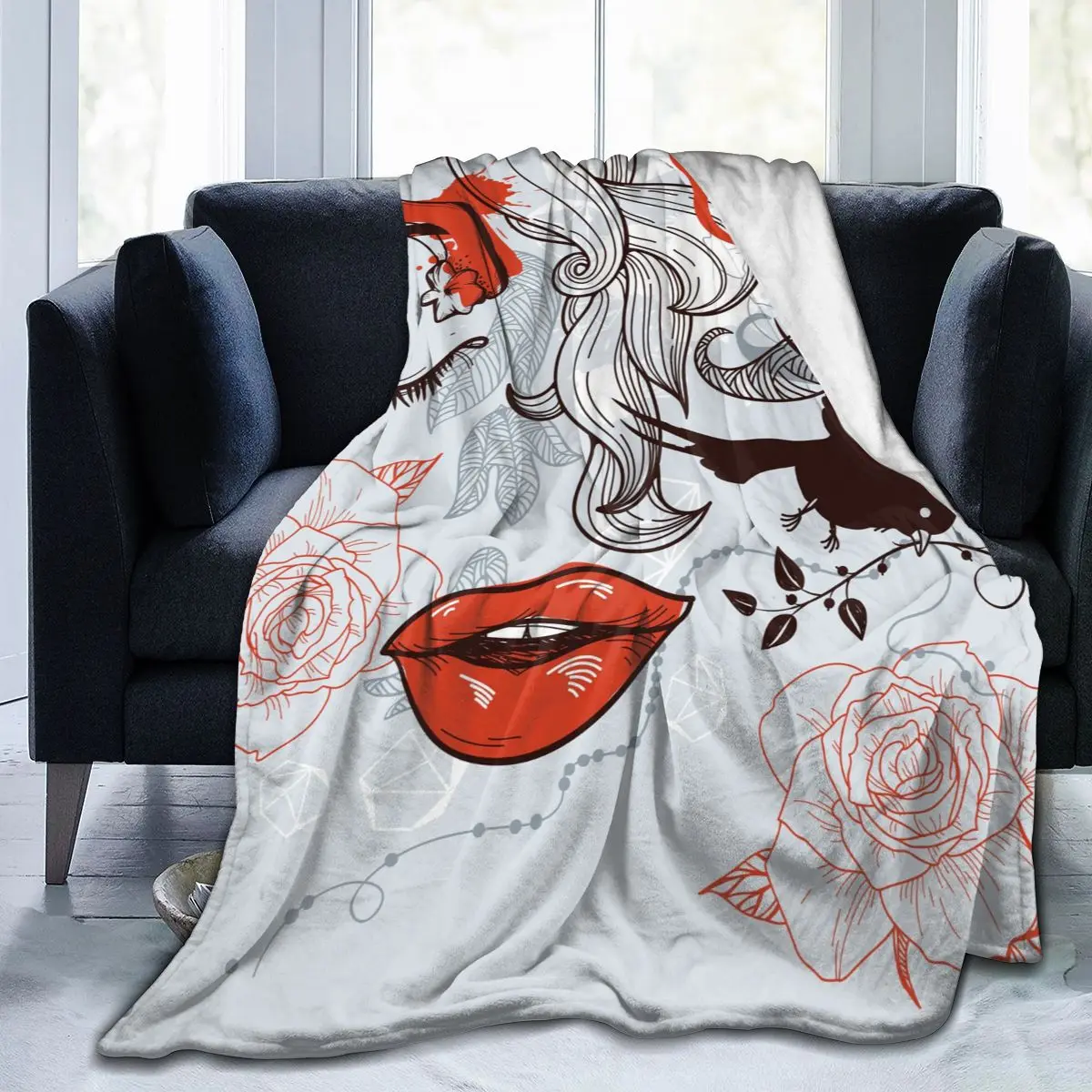 

Мягкое теплое Флисовое одеяло, легкий тонкий фланелевый плед в абстрактном стиле для мужчин и женщин, с изображением роз, цветов, птиц, для з...