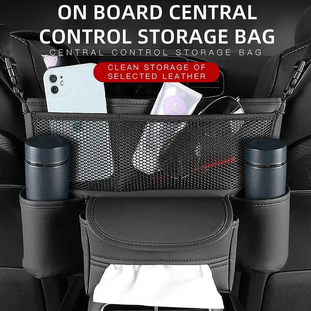 

On Board Central Control Storage Bag Multifunctional PU Leather Handbag Holder Tissue Case Net Pouch Organizer Car Interior