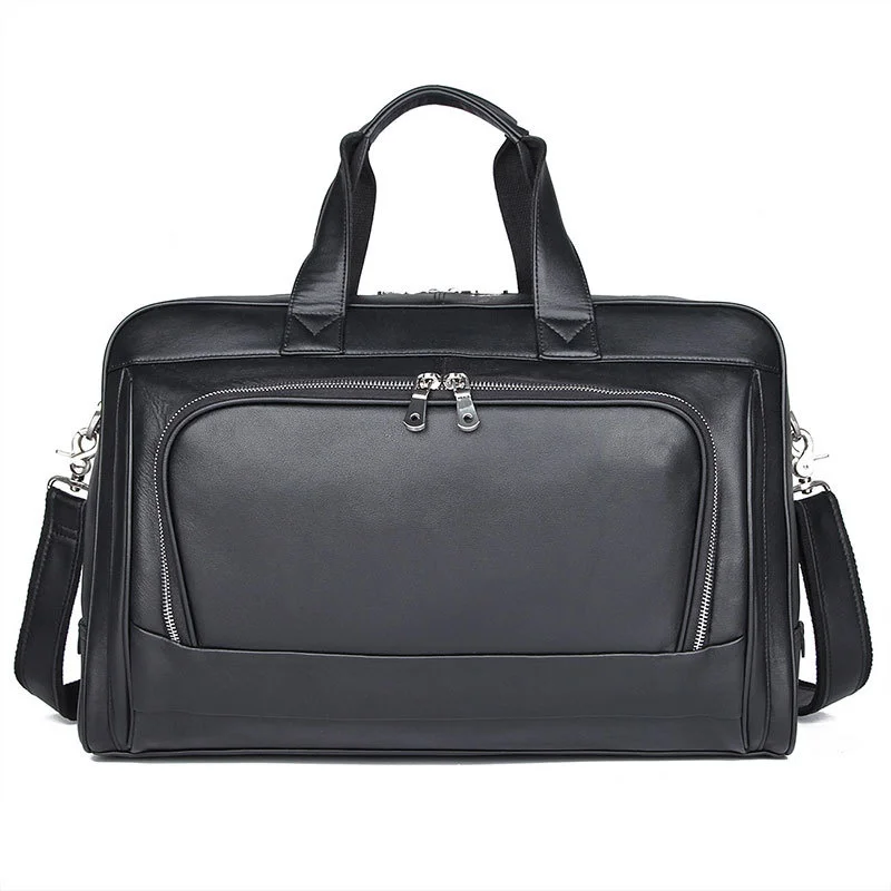 

large capacity travel handbag zipper men duffel weekend bags black carry on hand luggage soft leather travel shouder bag