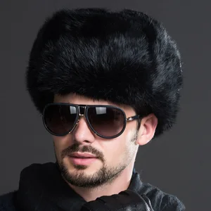 Imported Men Bomber Hat Warm Thicken Faux Fur Earflap Russian Caps Male Leifeng Windproof Snow Ski Hat Black 