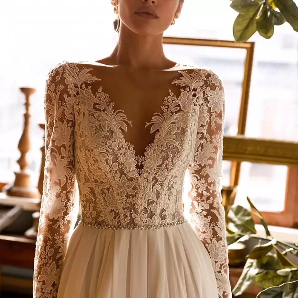 Женское свадебное платье It's yiiya белое кружевное в стиле бохо с V-образным