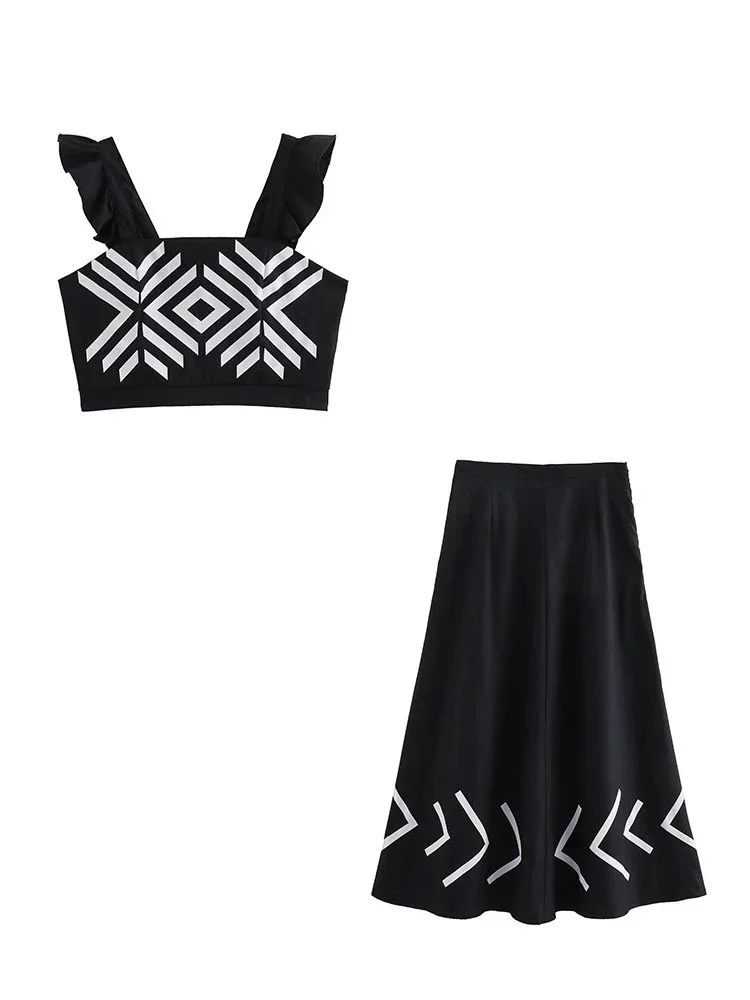 Женский Комплект Из Двух Предметов: Топ С Геометрическим Принтом И Бретелями.