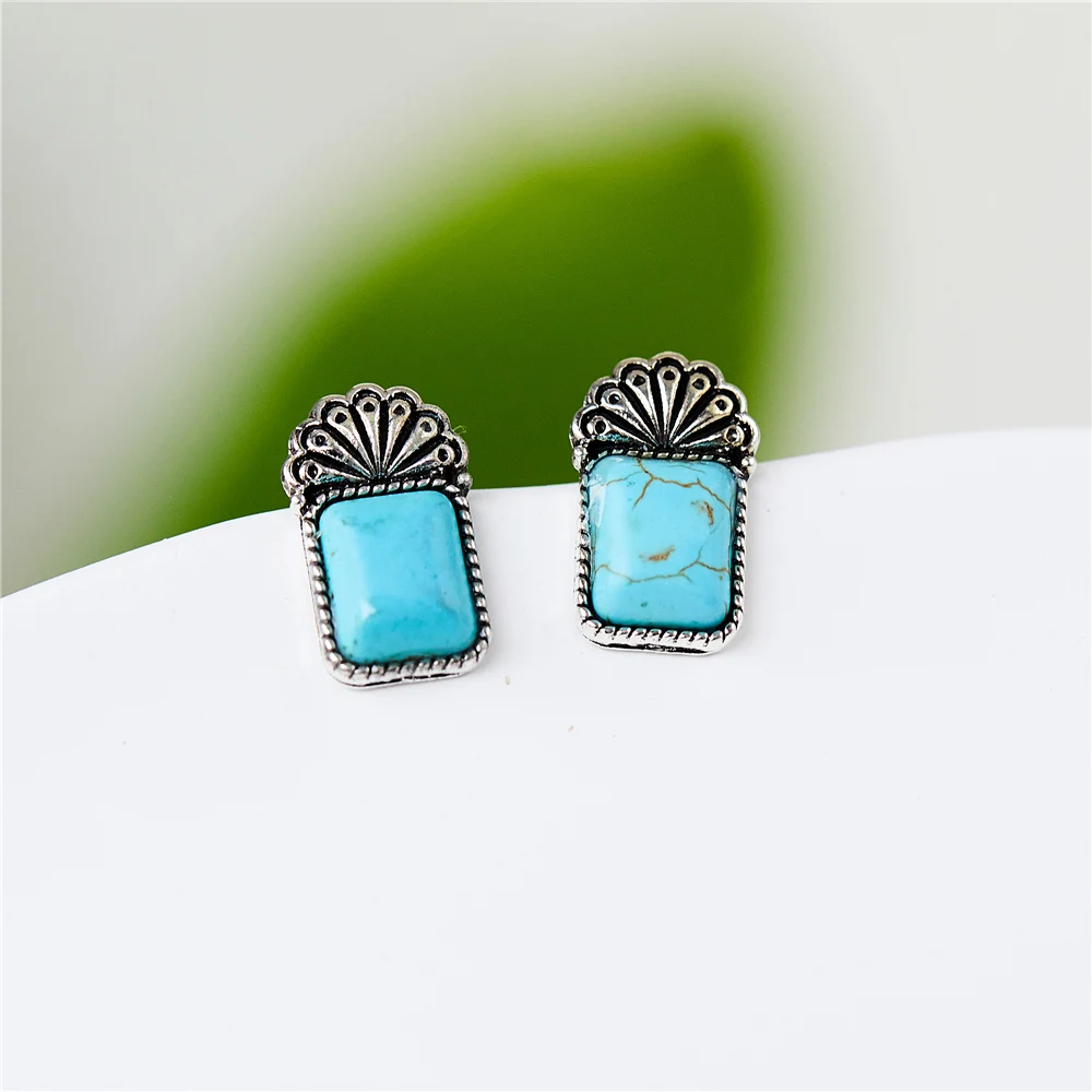 

Green Stones Flower Border Stud Earrings for Women Retro Simple Dangle Piercing Earstuds Girls Accessories Jewelry Party Gifts