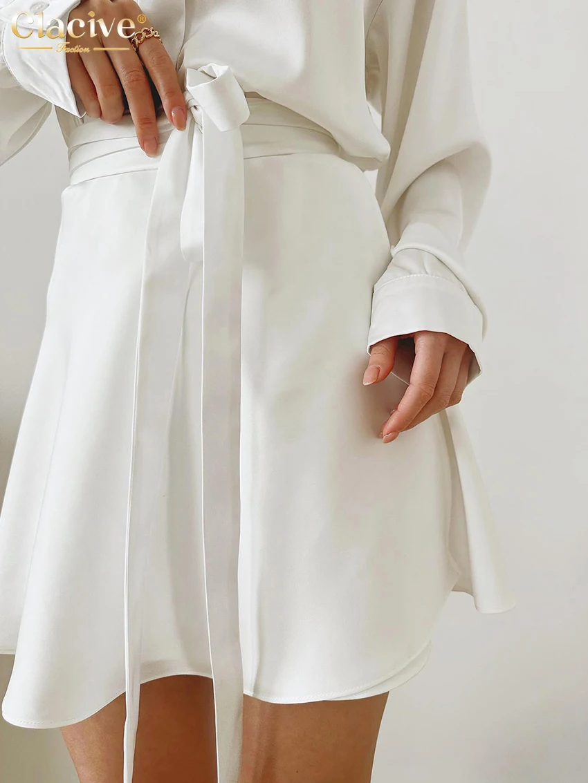 Clacive Fashion Свободный белый атласный комплект из 2 предметов Женский наряд 2025