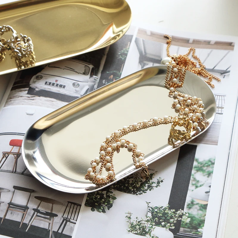 Лоток из розового золота металлический овальный лоток в скандинавском стиле для