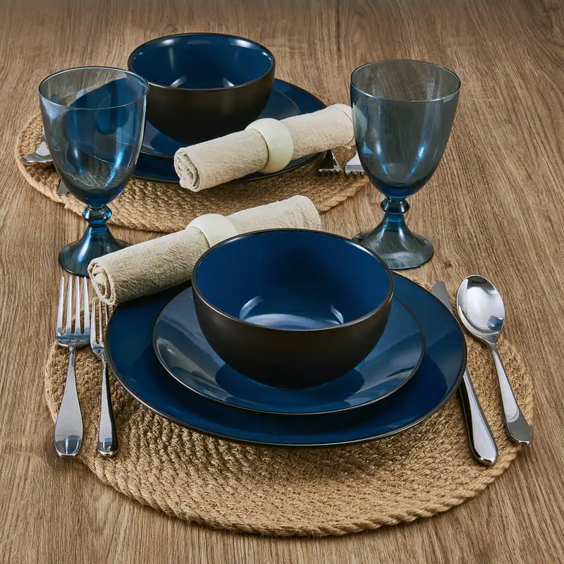 

Новинка 2023, набор посуды из 12 предметов из керамики, синий набор посуды, кухонные аксессуары, набор обеденного стола, тарелки, миски и сосуды