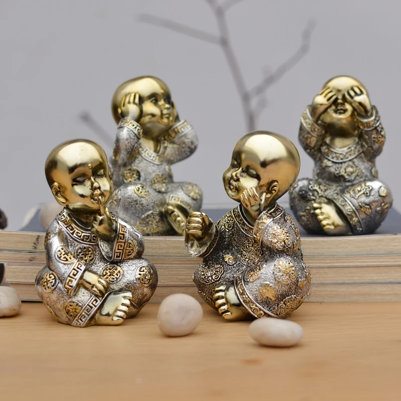 

Sculpture Home Decor Crafts Room Decoration Study Office Wine Cabinet Ornament Creative Electroplating Small Buddha Statue