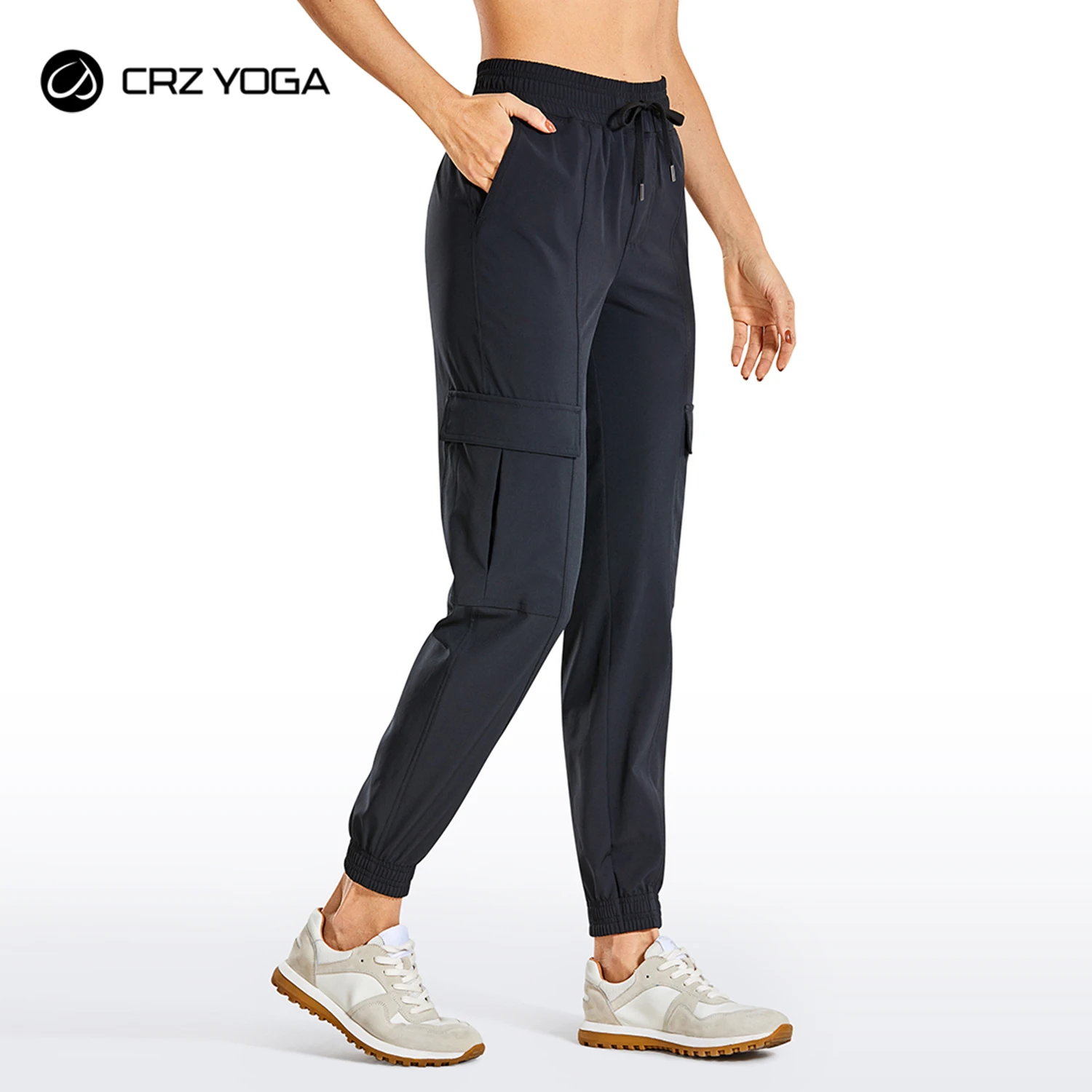 

CRZ YOGA Women's Lightweight workout Joggers Casual Lounge Cargo Drawstring Elastic Waist Running Pants with Pockets-28 inches